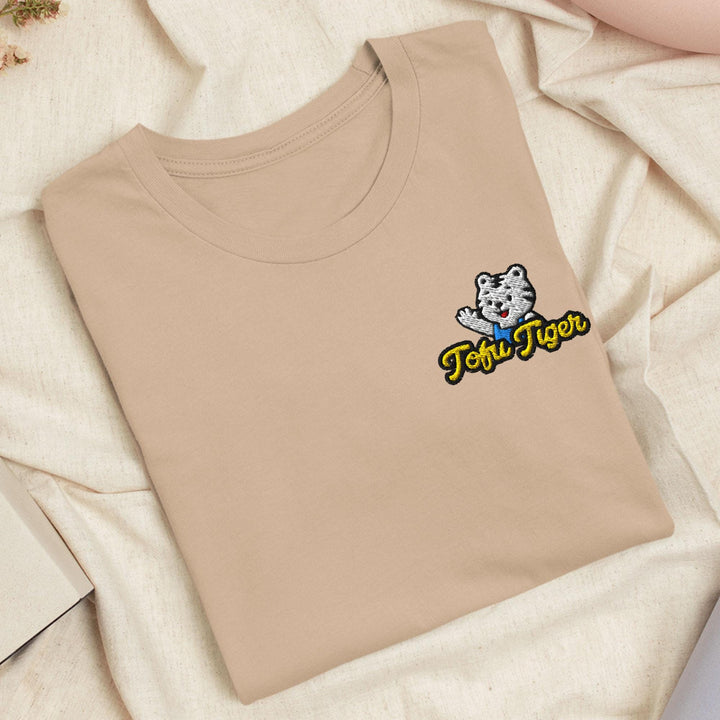 Tofu Tiger Mascot Embroidered T-Shirt: Lightweight Cotton, Unisex Fit