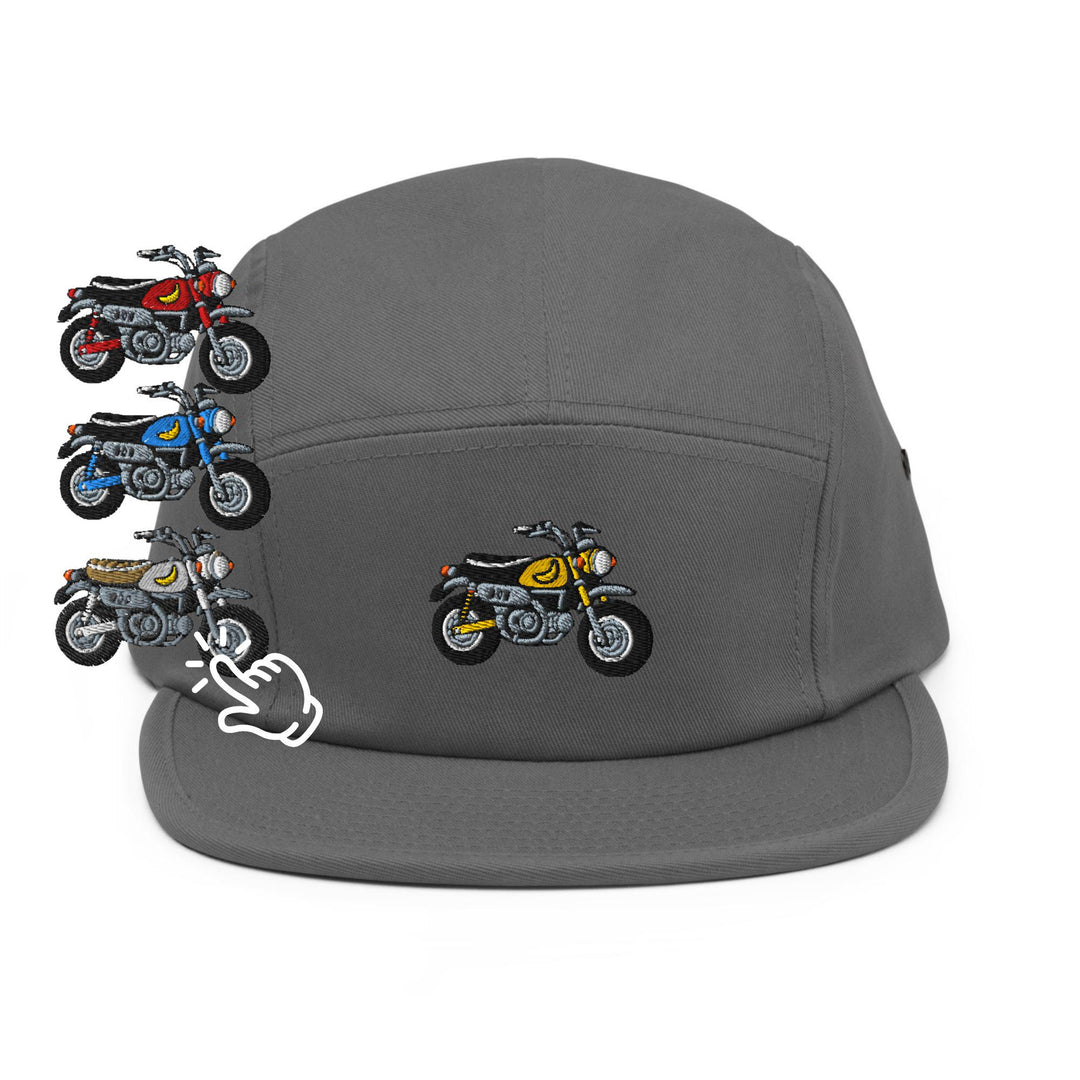 Chimp Mini Japanese Motorcycle Embroidered 5‑Panel Cotton Camper Cap: Adjustable Fit &amp; Designs