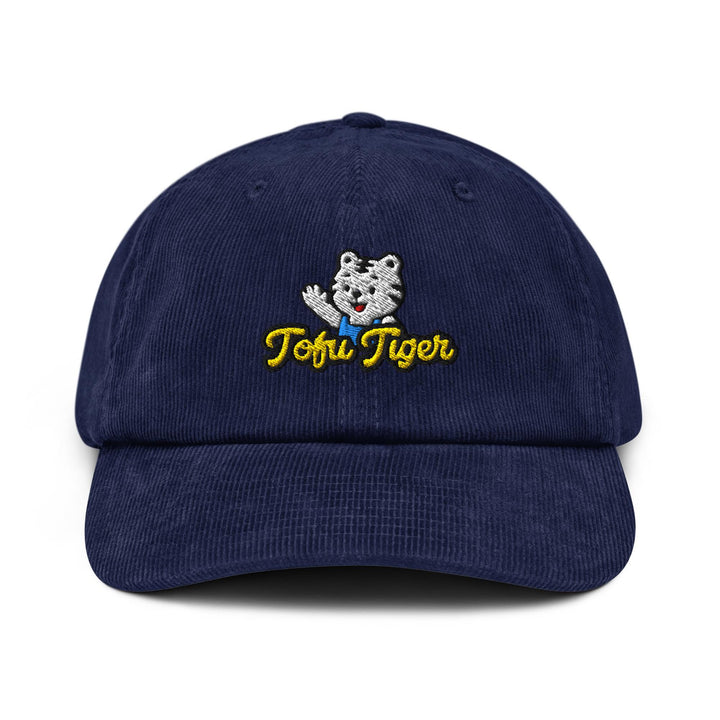 Tofu Tiger Mascot Embroidered Cotton Corduroy Hat: Adjustable Fit