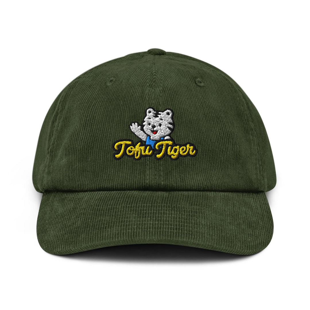 Tofu Tiger Mascot Embroidered Cotton Corduroy Hat: Adjustable Fit