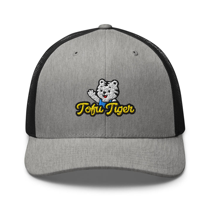 Tofu Tiger Mascot Embroidered Trucker Hat: Structured Retro Cap with Mesh Back