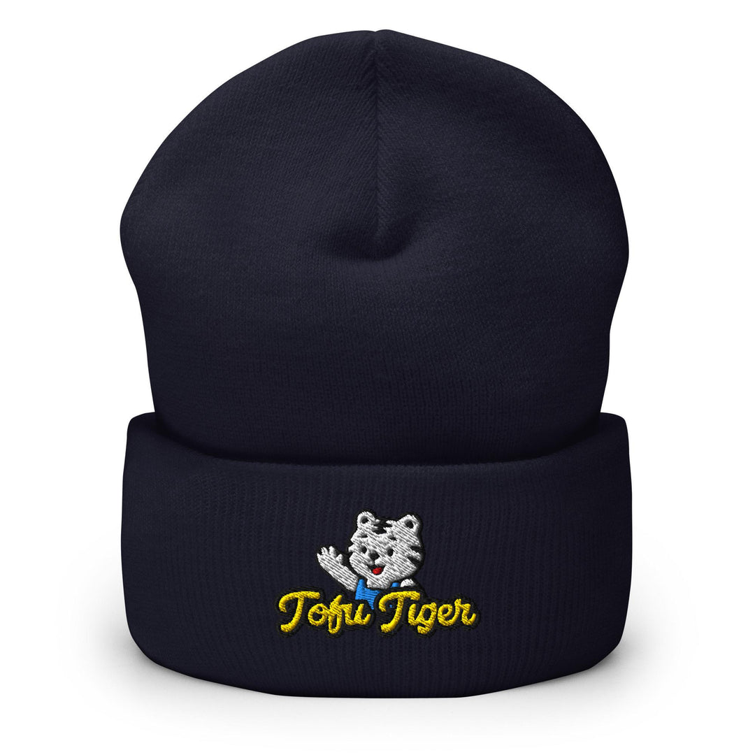 Tofu Tiger Mascot Embroidered Cuffed Beanie: Cozy Unisex Winter Cap