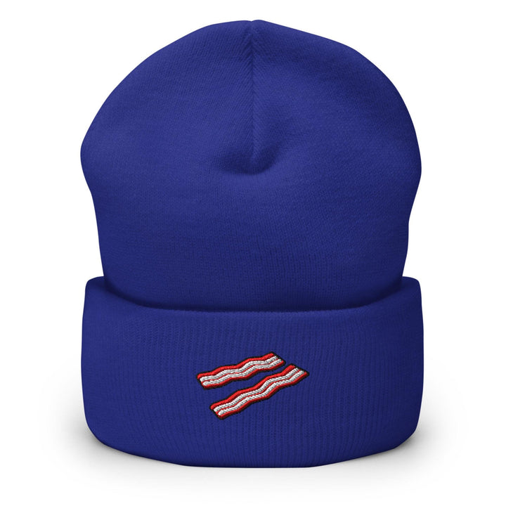 Crispy Bacon Strips Embroidered Cuffed Beanie: Cozy Unisex Winter Cap