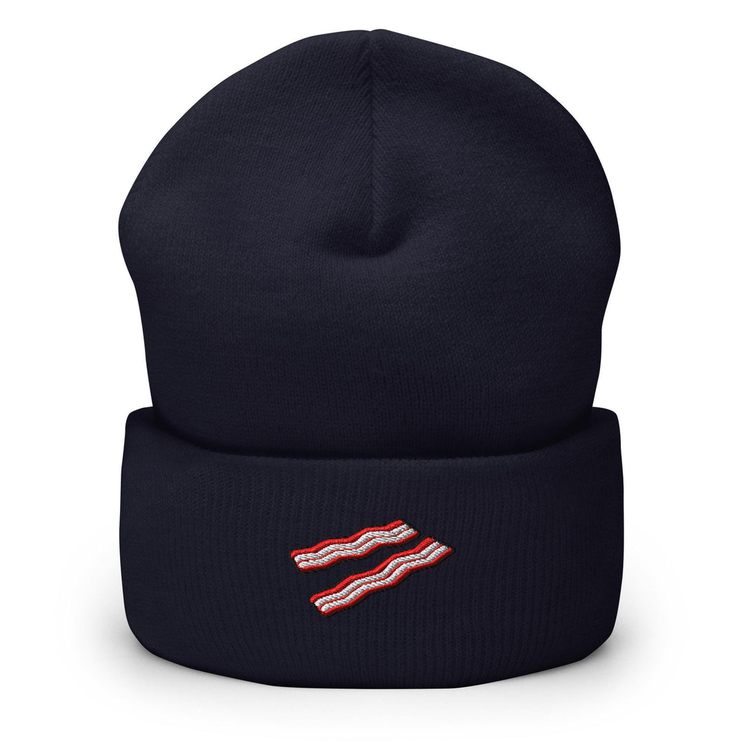 Crispy Bacon Strips Embroidered Cuffed Beanie: Cozy Unisex Winter Cap