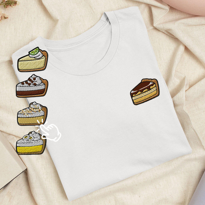 Classic Pie Desserts Embroidered T-Shirt: Lightweight Cotton, Unisex Fit