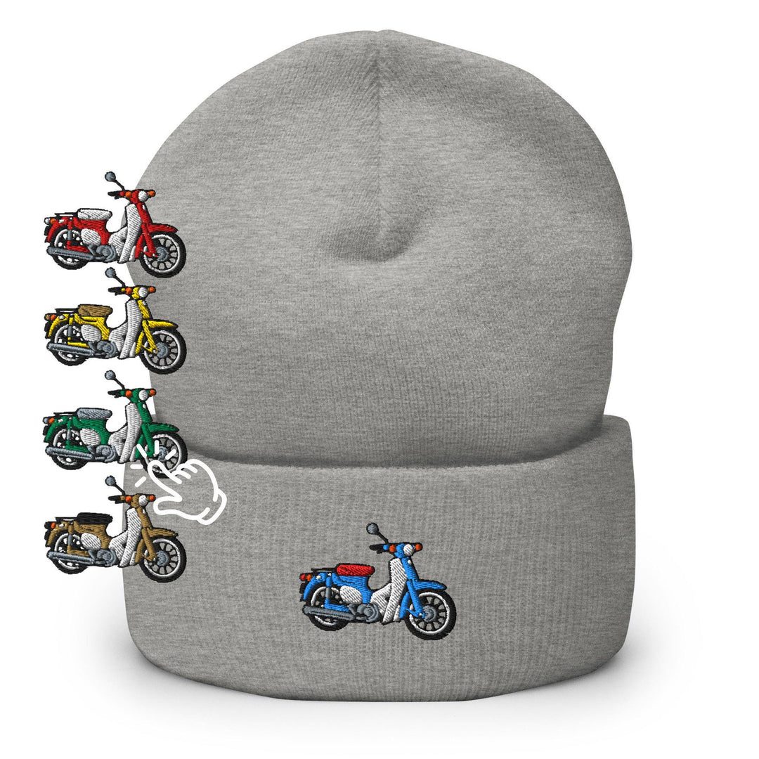 Classic Japanese Commuter Motorbike Embroidered Cuffed Beanie: Cozy Unisex Winter Cap