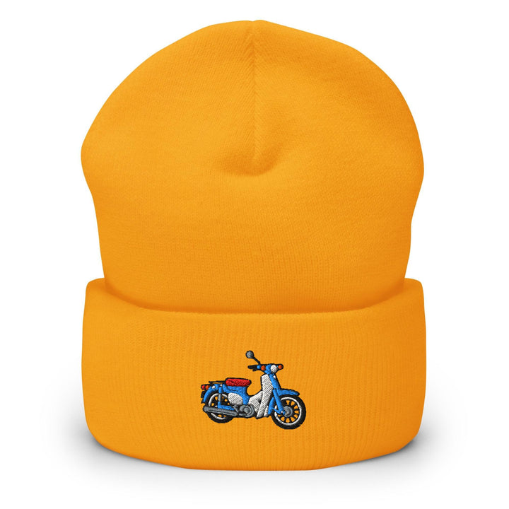 Classic Japanese Commuter Motorbike Embroidered Cuffed Beanie: Cozy Unisex Winter Cap
