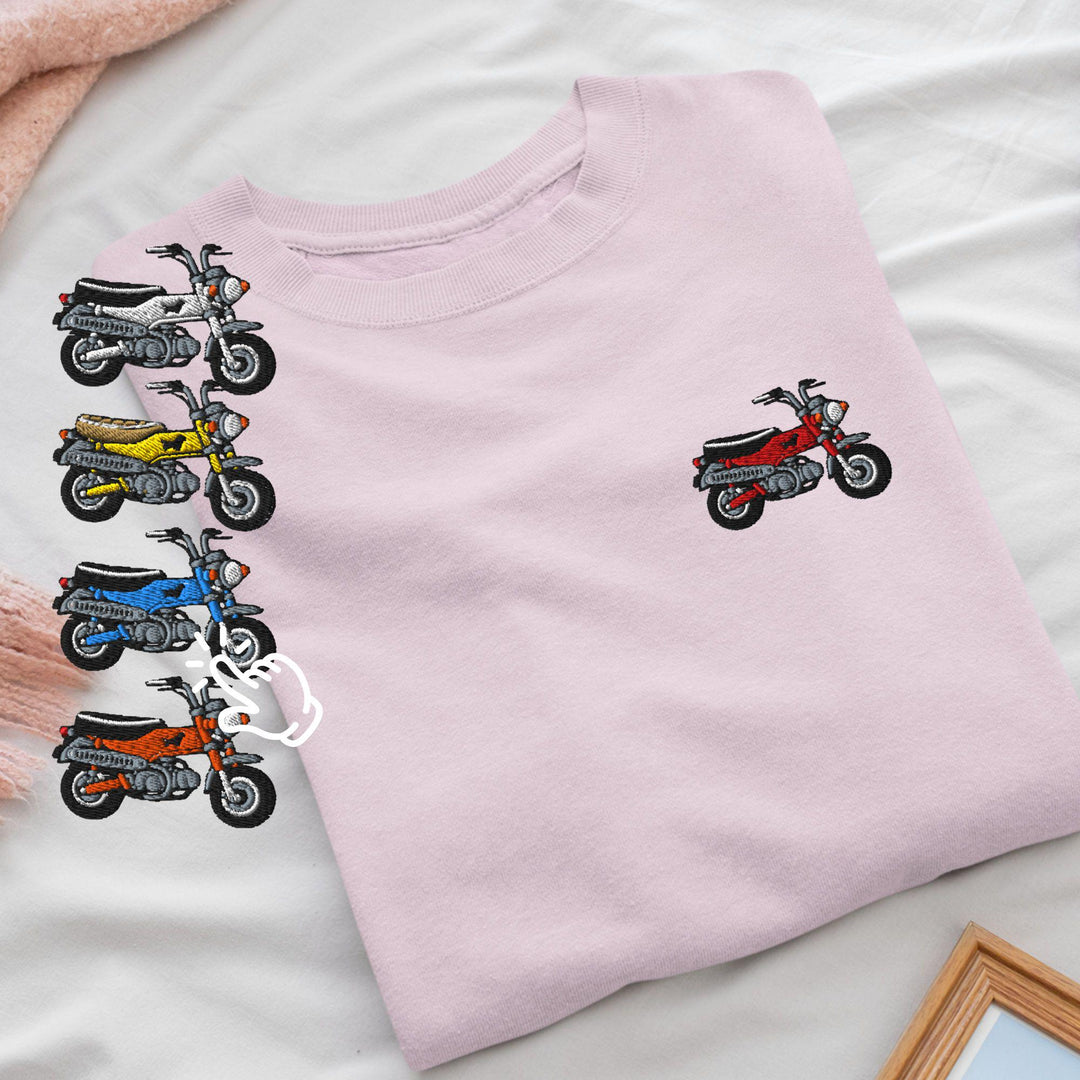 Max Mini Japanese Motorcycle Embroidered Crewneck Sweatshirt: Cotton Blend, Unisex Fit