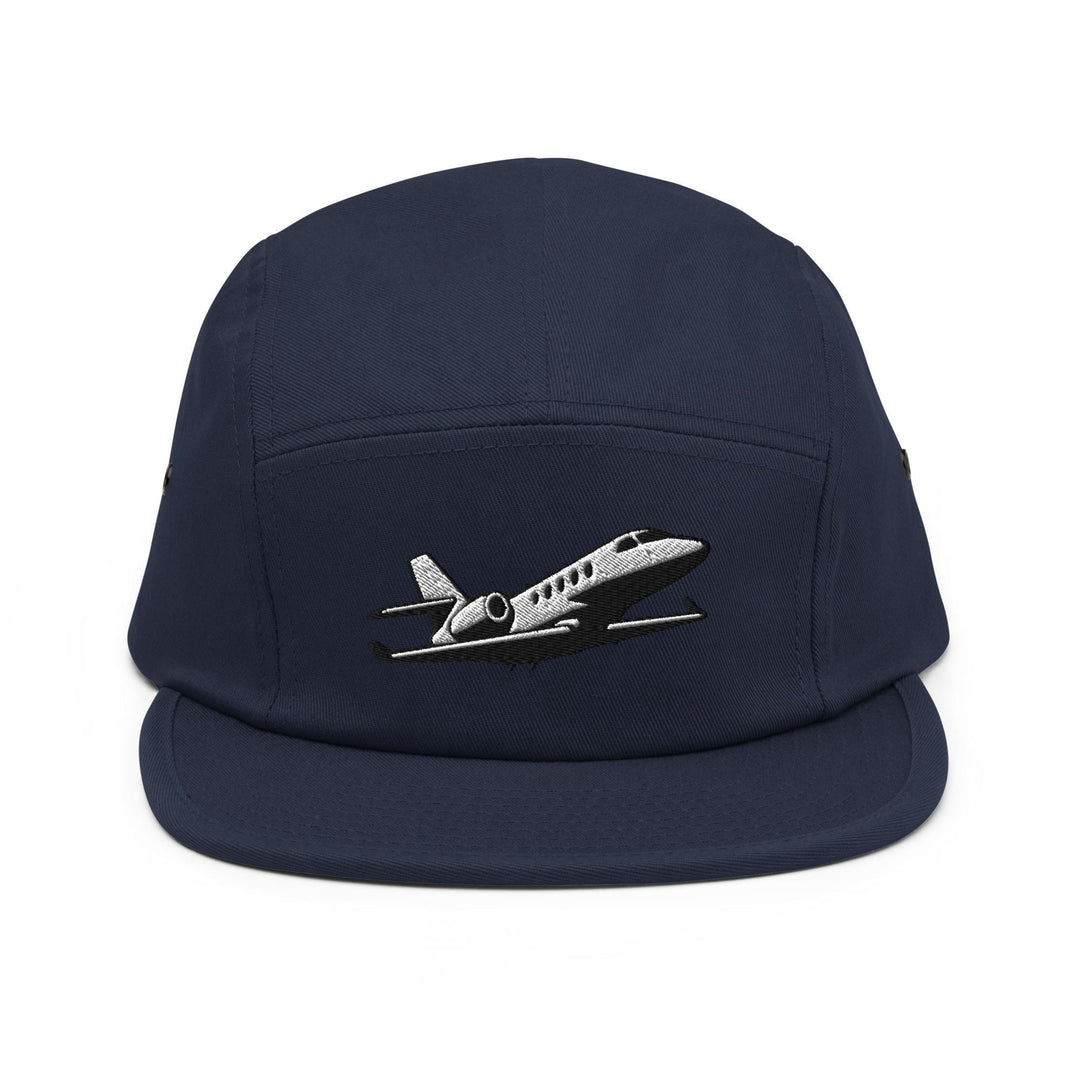 Business Jet Embroidered 5‑Panel Cotton Camper Cap: Adjustable Fit