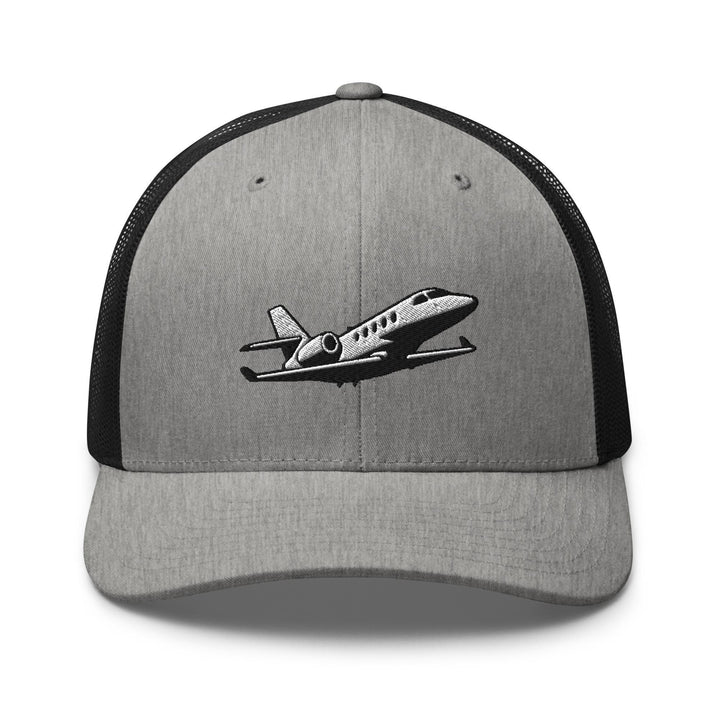 Business Jet Embroidered Trucker Hat: Structured Retro Cap with Mesh Back