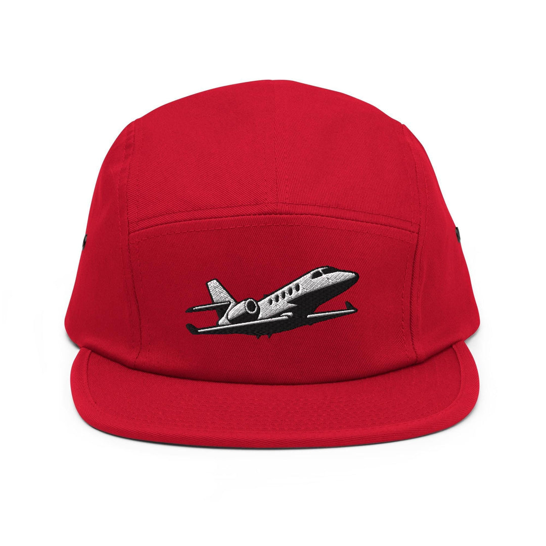 Business Jet Embroidered 5‑Panel Cotton Camper Cap: Adjustable Fit