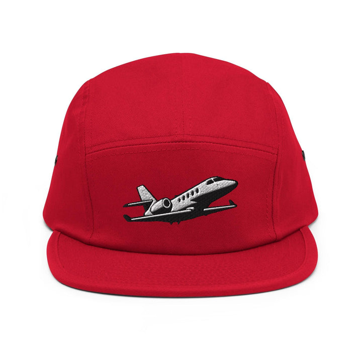 Business Jet Embroidered 5‑Panel Cotton Camper Cap: Adjustable Fit