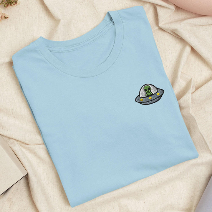 Alien UFO Embroidered T-Shirt: Lightweight Cotton, Unisex Fit