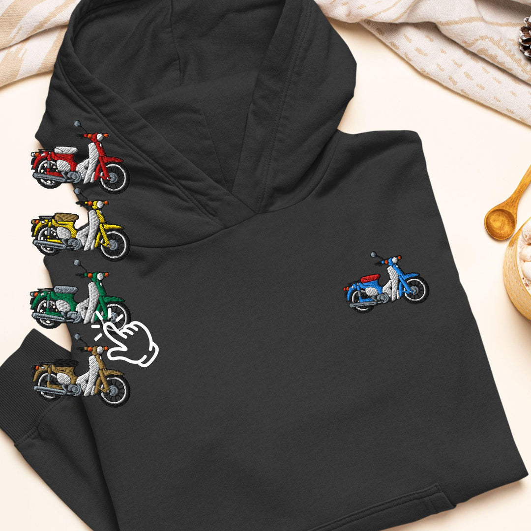 Classic Japanese Commuter Motorbike Embroidered Hoodie: Heavy Blend Cotton-Poly, Unisex Fit