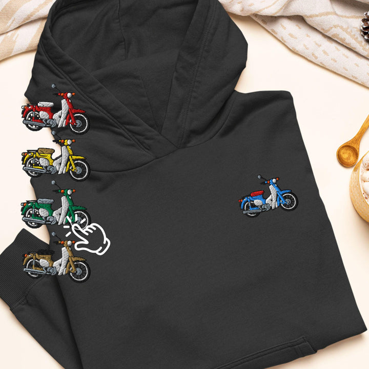 Classic Japanese Commuter Motorbike Embroidered Hoodie: Heavy Blend Cotton-Poly, Unisex Fit