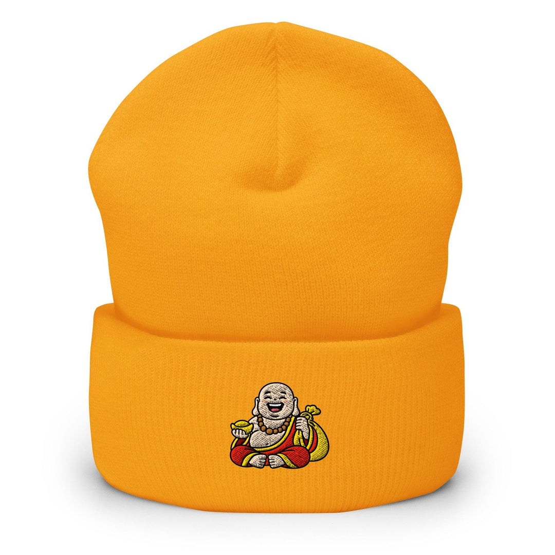 Budai Laughing Buddha Embroidered Cuffed Beanie: Cozy Unisex Winter Cap