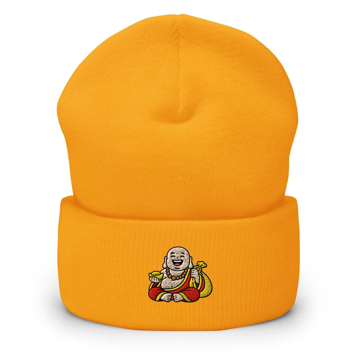 Budai Laughing Buddha Embroidered Cuffed Beanie: Cozy Unisex Winter Cap