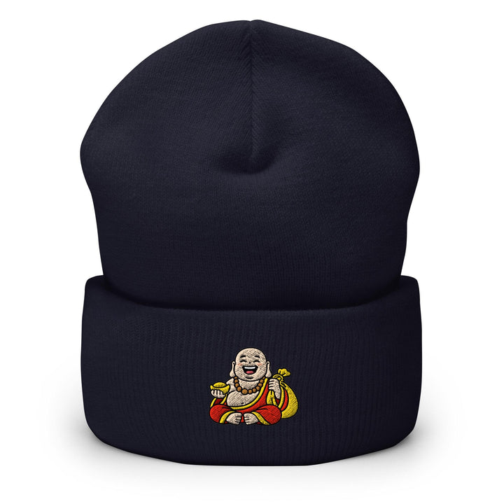Budai Laughing Buddha Embroidered Cuffed Beanie: Cozy Unisex Winter Cap