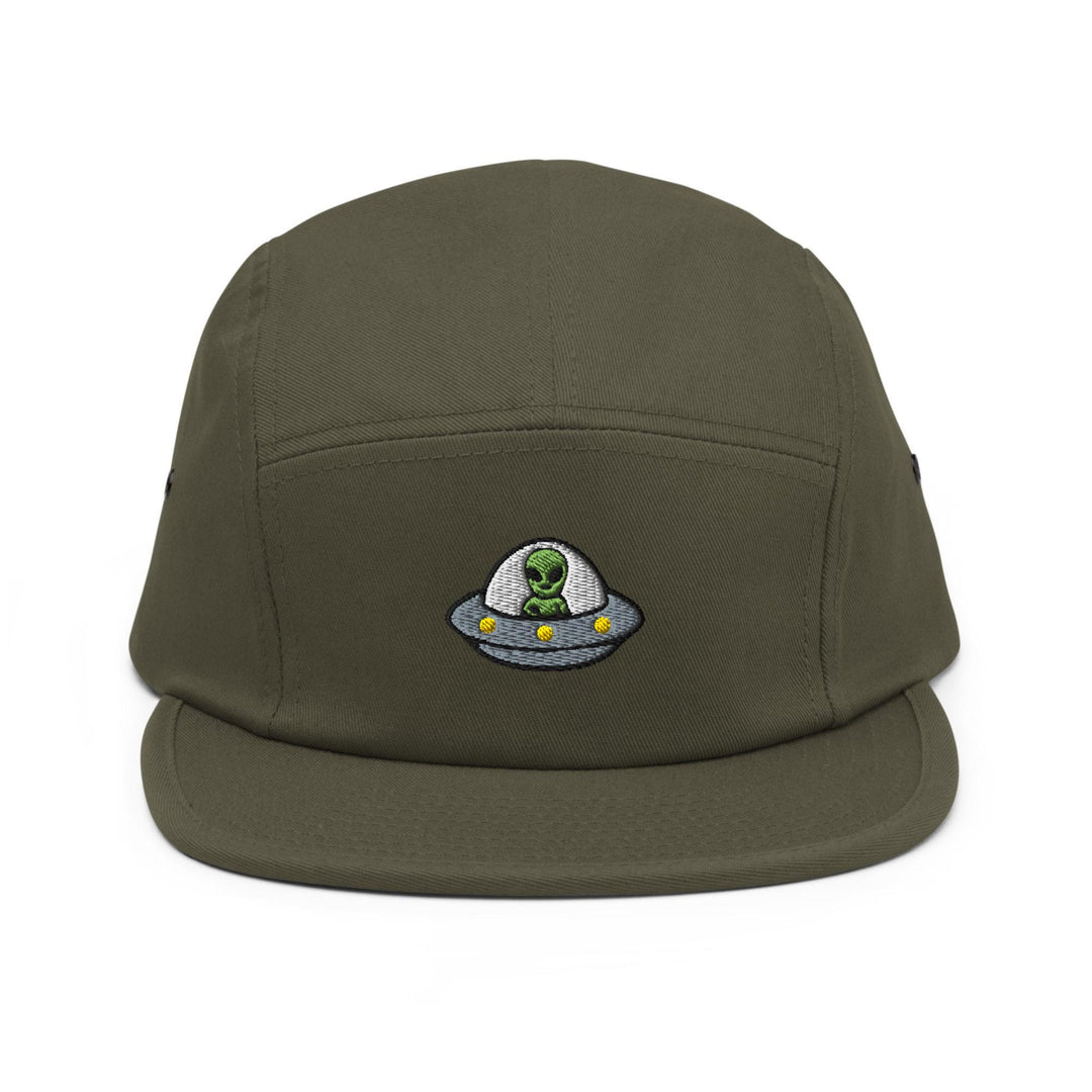 Alien UFO Embroidered 5‑Panel Cotton Camper Cap: Adjustable Fit