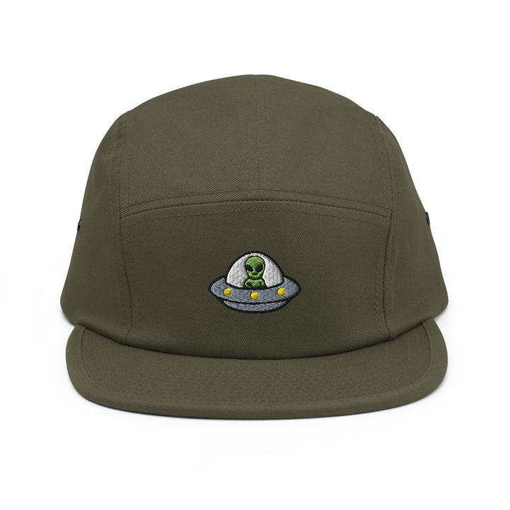 Alien UFO Embroidered 5‑Panel Cotton Camper Cap: Adjustable Fit