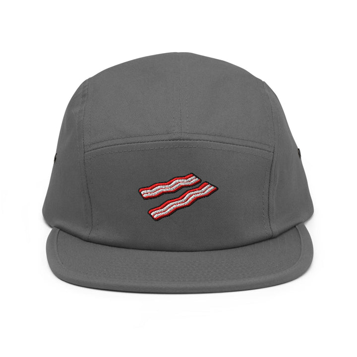 Crispy Bacon Strips Embroidered 5‑Panel Cotton Camper Cap: Adjustable Fit