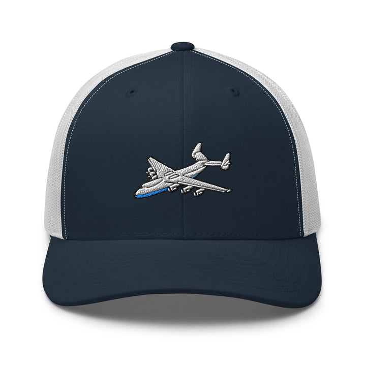 An-225 Cargo Airplane Embroidered Trucker Hat: Structured Retro Cap with Mesh Back