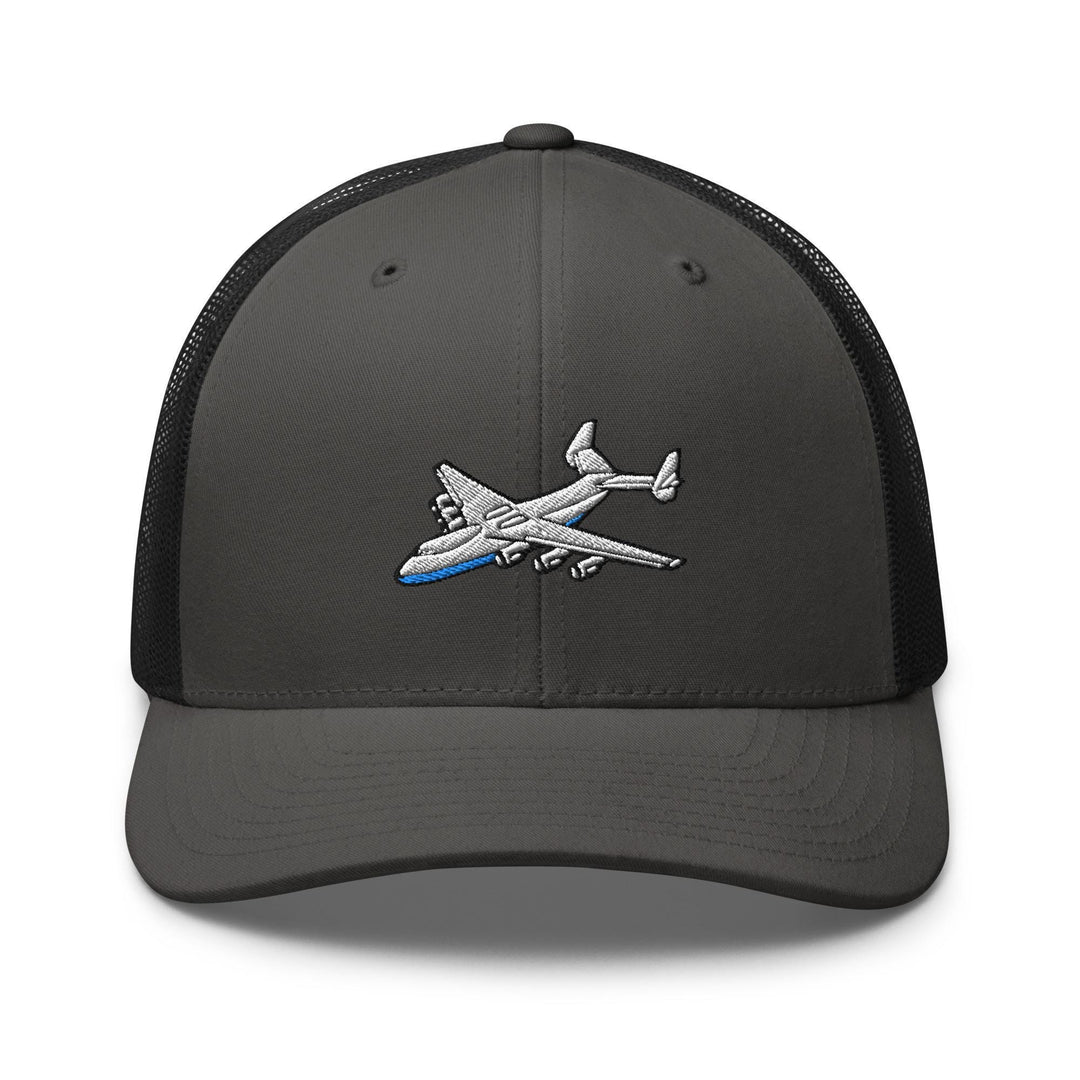 An-225 Cargo Airplane Embroidered Trucker Hat: Structured Retro Cap with Mesh Back
