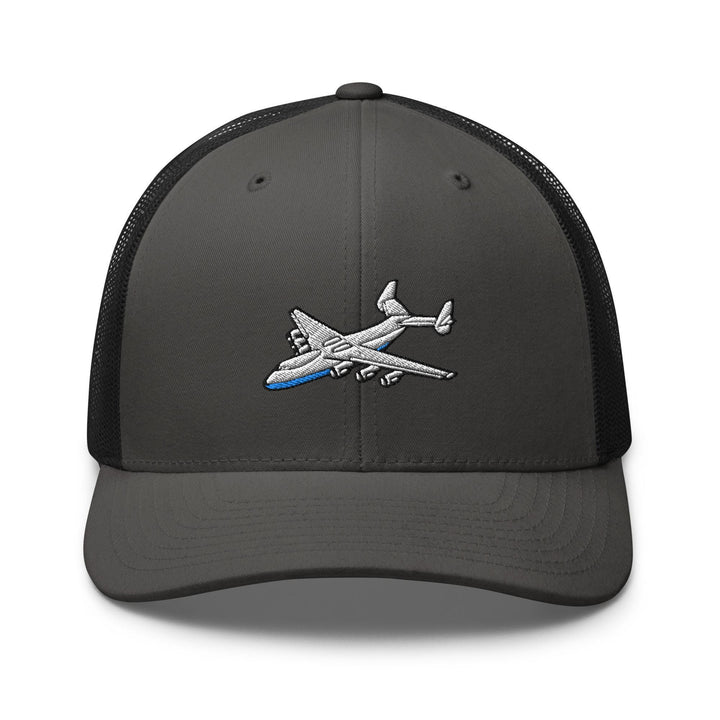 An-225 Cargo Airplane Embroidered Trucker Hat: Structured Retro Cap with Mesh Back