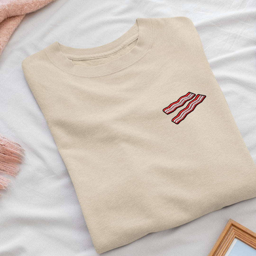 Crispy Bacon Strips Embroidered Crewneck Sweatshirt: Cotton Blend, Unisex Fit