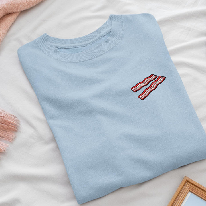 Crispy Bacon Strips Embroidered Crewneck Sweatshirt: Cotton Blend, Unisex Fit