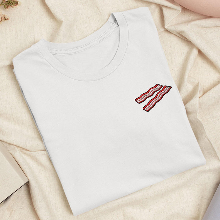 Crispy Bacon Strips Embroidered T-Shirt: Lightweight Cotton, Unisex Fit