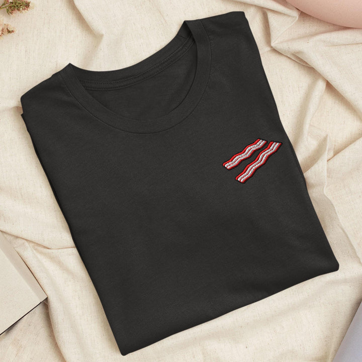 Crispy Bacon Strips Embroidered T-Shirt: Lightweight Cotton, Unisex Fit
