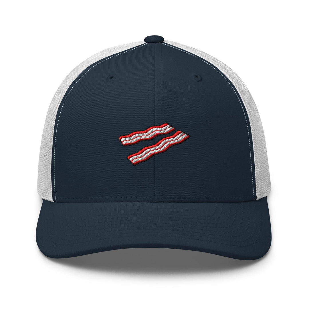 Crispy Bacon Strips Embroidered Trucker Hat: Structured Retro Cap with Mesh Back