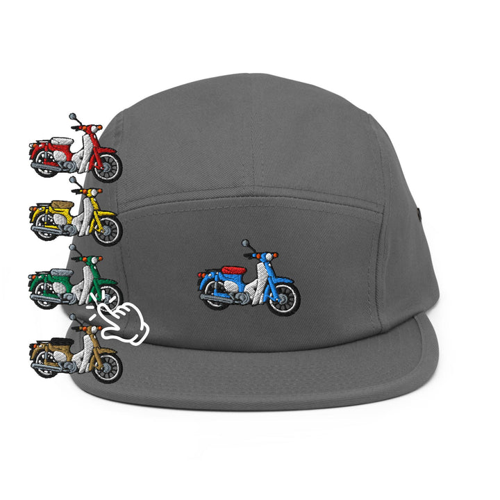 Classic Japanese Commuter Motorbike Embroidered 5‑Panel Cotton Camper Cap: Adjustable Fit &amp; Designs