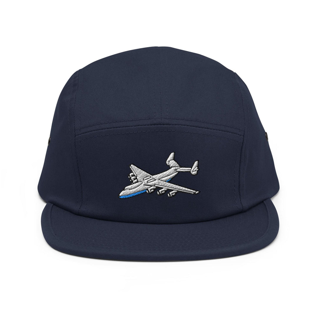 An-225 Cargo Airplane Embroidered 5‑Panel Cotton Camper Cap: Adjustable Fit