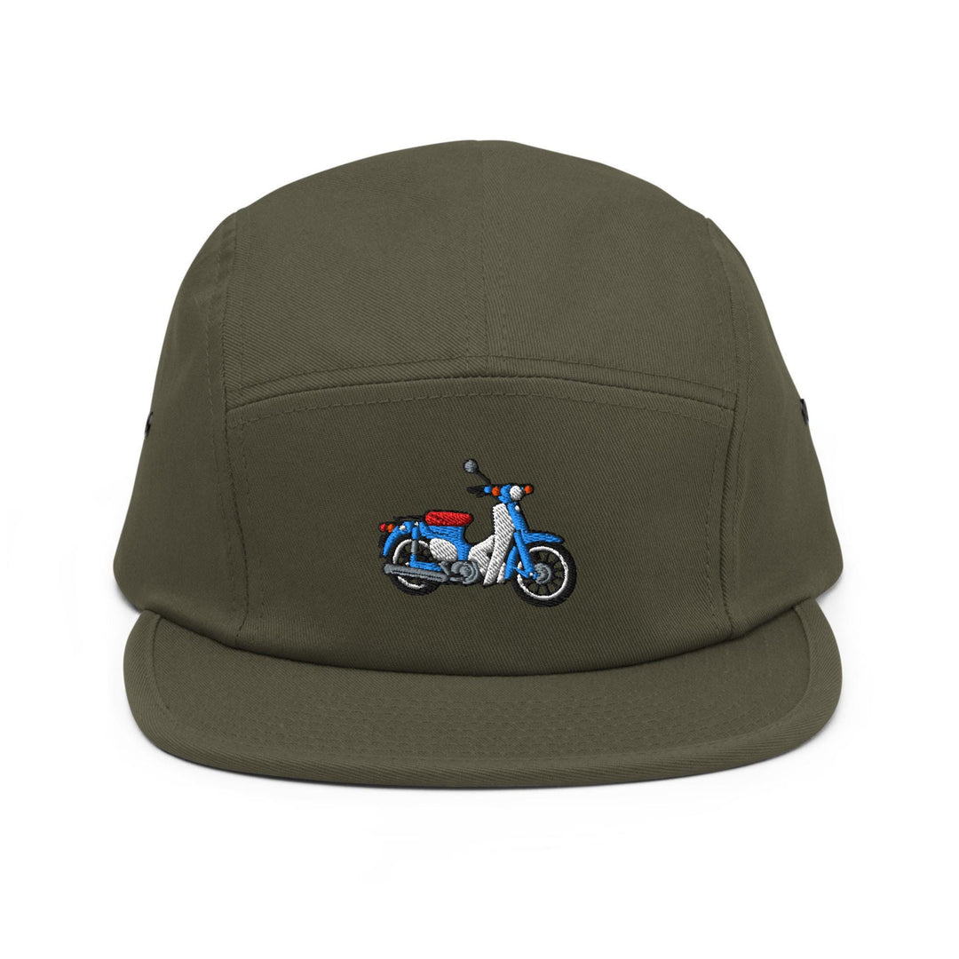 Classic Japanese Commuter Motorbike Embroidered 5‑Panel Cotton Camper Cap: Adjustable Fit &amp; Designs