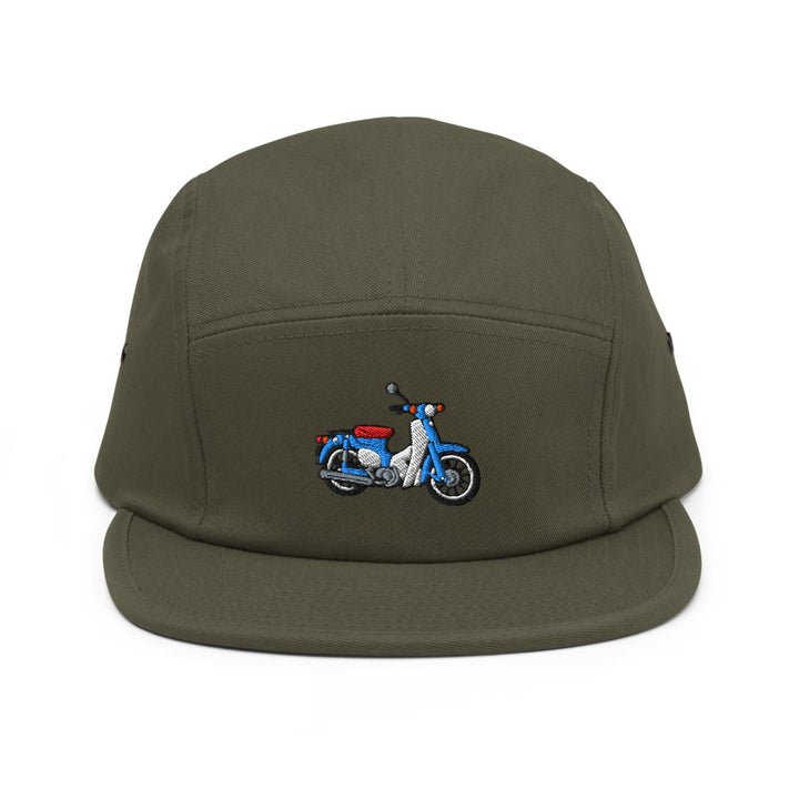 Classic Japanese Commuter Motorbike Embroidered 5‑Panel Cotton Camper Cap: Adjustable Fit &amp; Designs