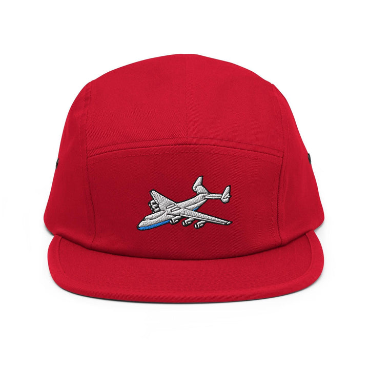 An-225 Cargo Airplane Embroidered 5‑Panel Cotton Camper Cap: Adjustable Fit