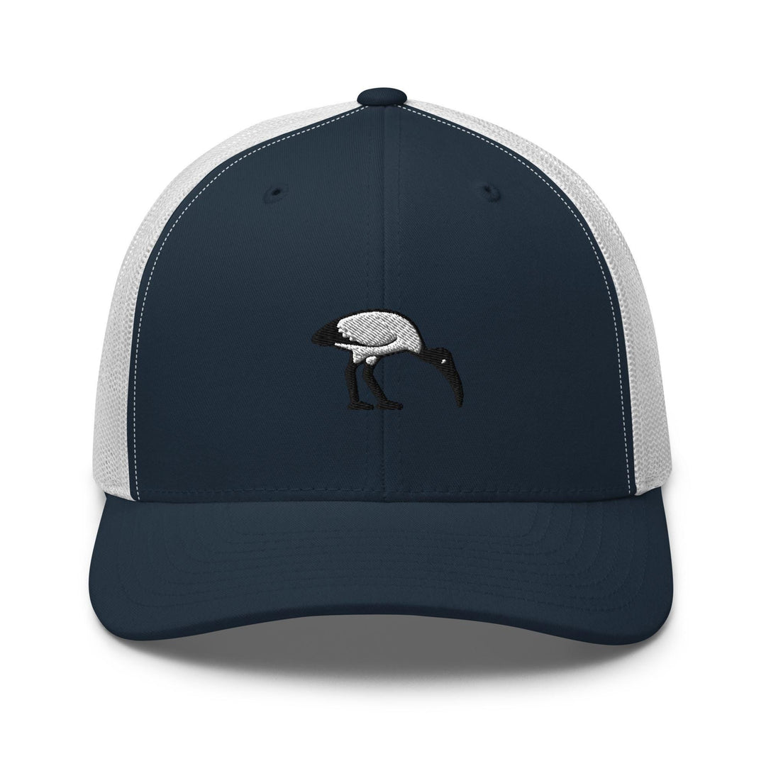 Bin Chicken Ibis Bird Embroidered Trucker Hat: Structured Retro Cap with Mesh Back