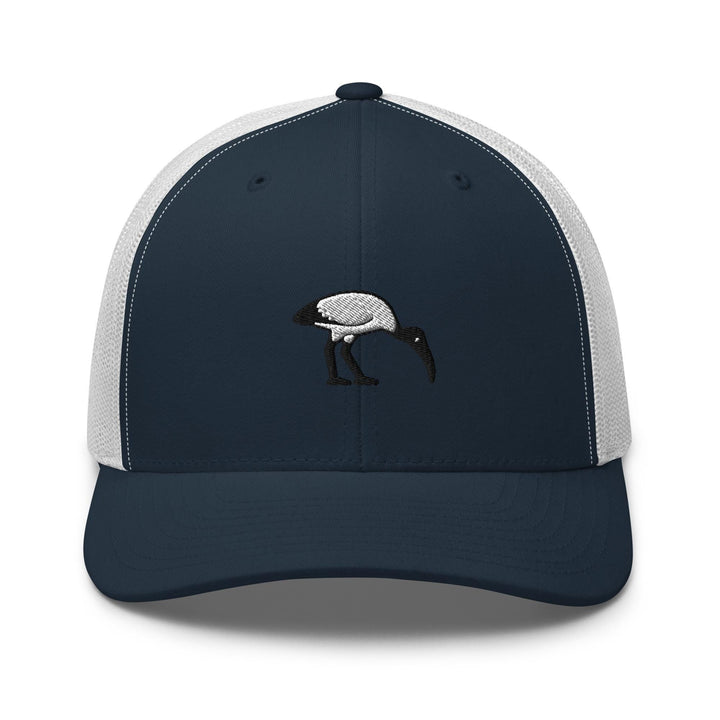 Bin Chicken Ibis Bird Embroidered Trucker Hat: Structured Retro Cap with Mesh Back