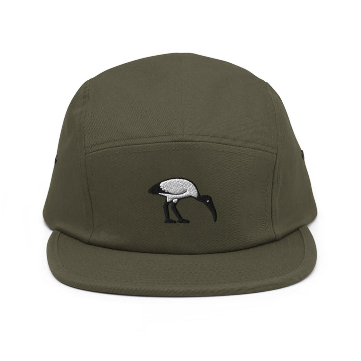 Bin Chicken Ibis Bird Embroidered 5‑Panel Cotton Camper Cap: Adjustable Fit
