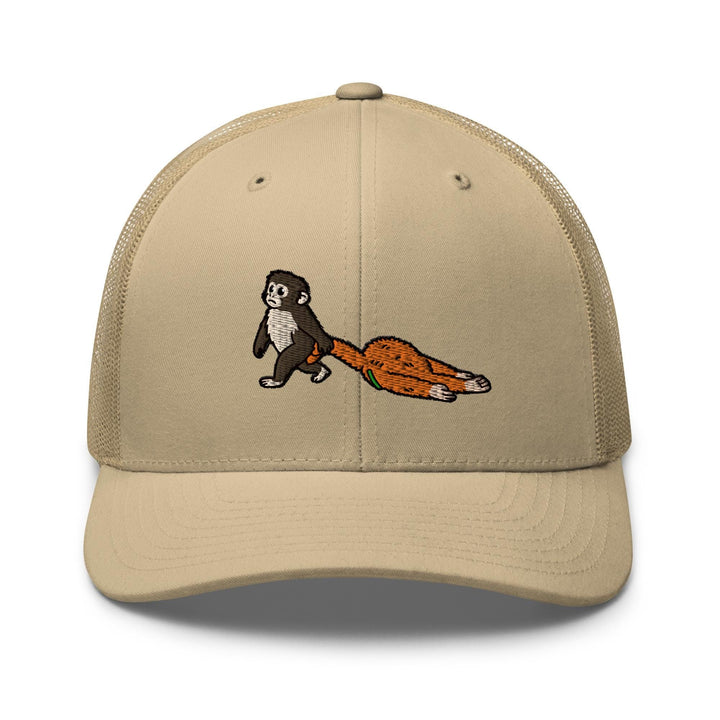 Punch Emotional Support Monkey Embroidered Trucker Hat: Structured Retro Cap with Mesh Back