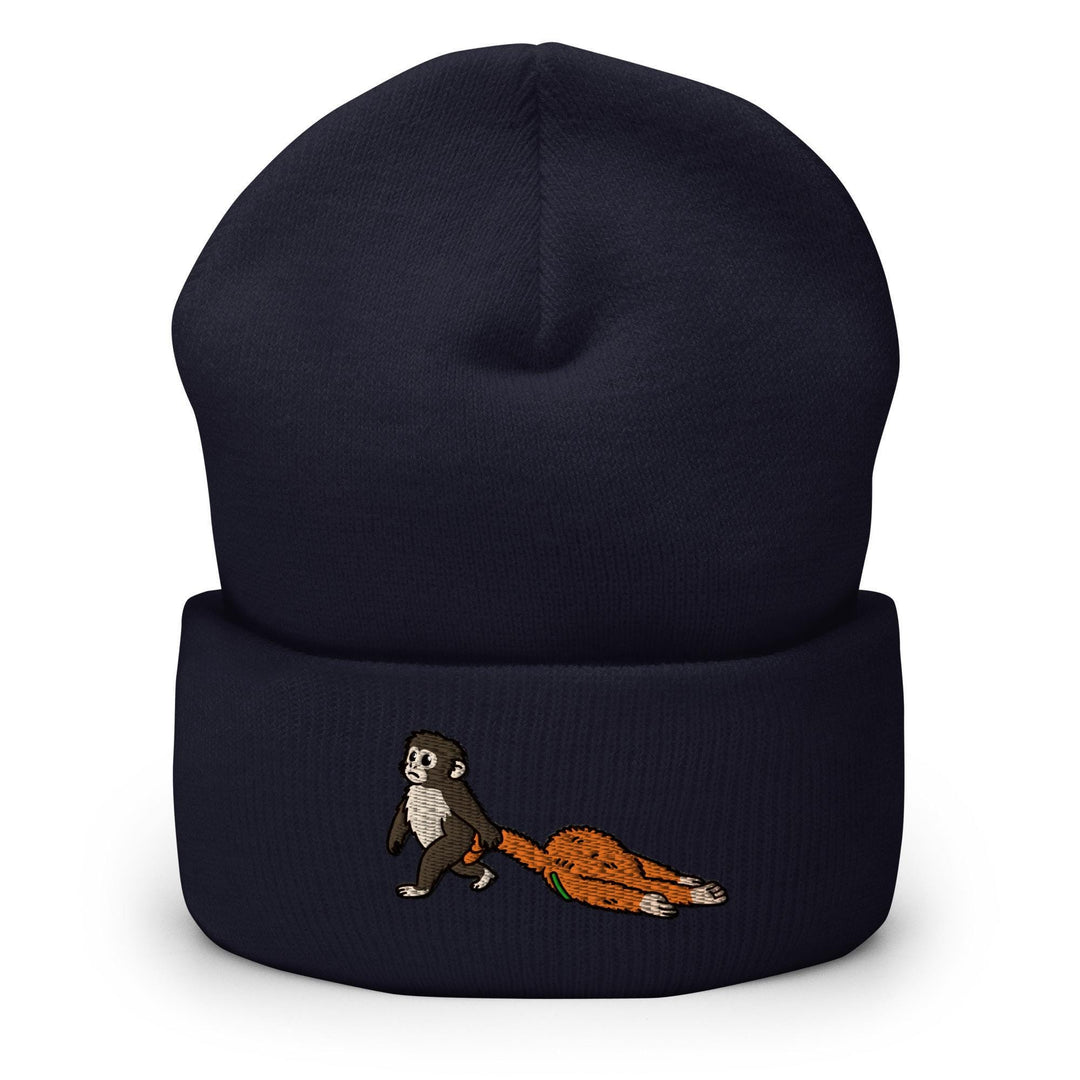 Punch Emotional Support Monkey Embroidered Cuffed Beanie: Cozy Unisex Winter Cap