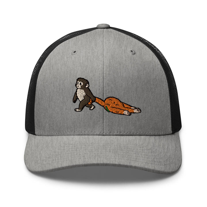 Punch Emotional Support Monkey Embroidered Trucker Hat: Structured Retro Cap with Mesh Back