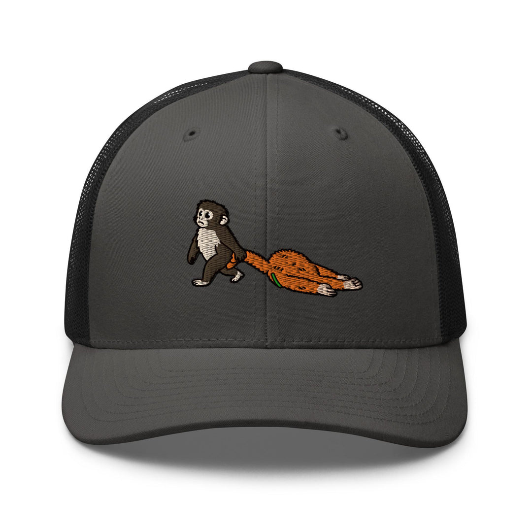 Punch Emotional Support Monkey Embroidered Trucker Hat: Structured Retro Cap with Mesh Back