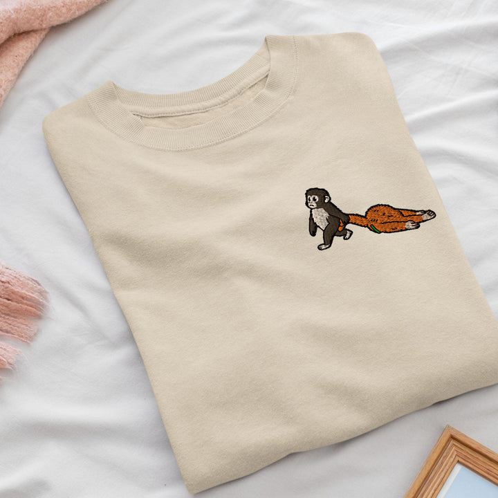 Punch Emotional Support Monkey Embroidered Crewneck Sweatshirt: Cotton Blend, Unisex Fit