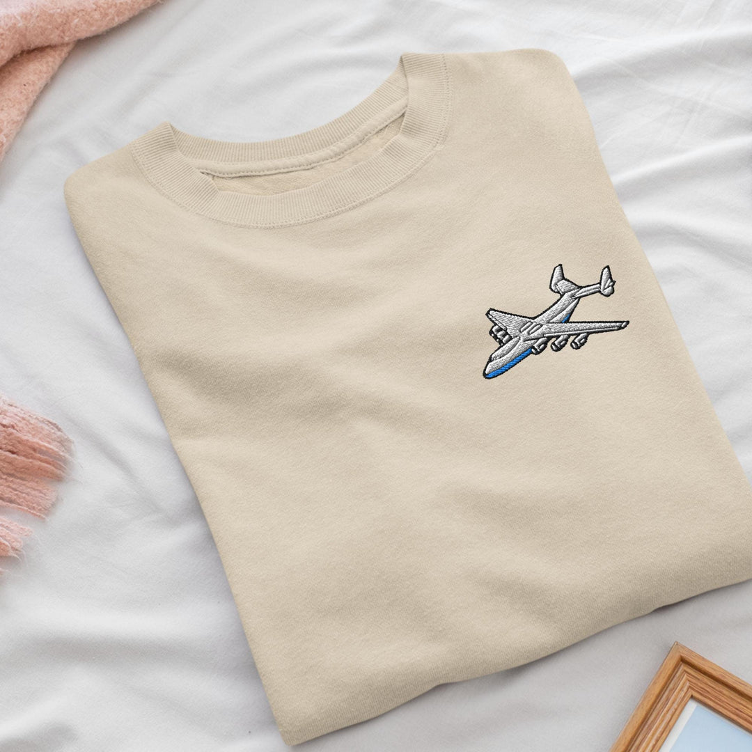 An-225 Cargo Airplane Embroidered Crewneck Sweatshirt: Cotton Blend, Unisex Fit