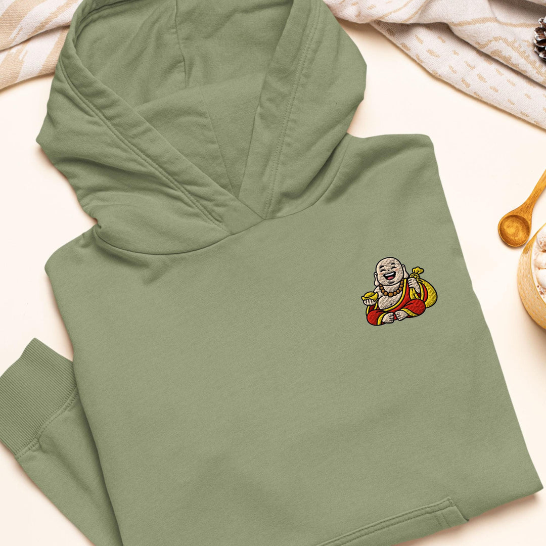 Budai Laughing Buddha Embroidered Hoodie: Heavy Blend Cotton-Poly, Unisex Fit