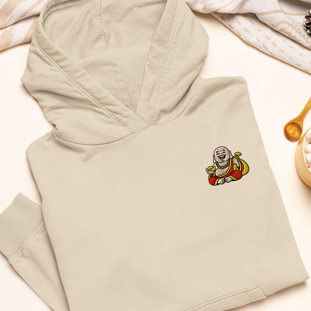 Budai Laughing Buddha Embroidered Hoodie: Heavy Blend Cotton-Poly, Unisex Fit