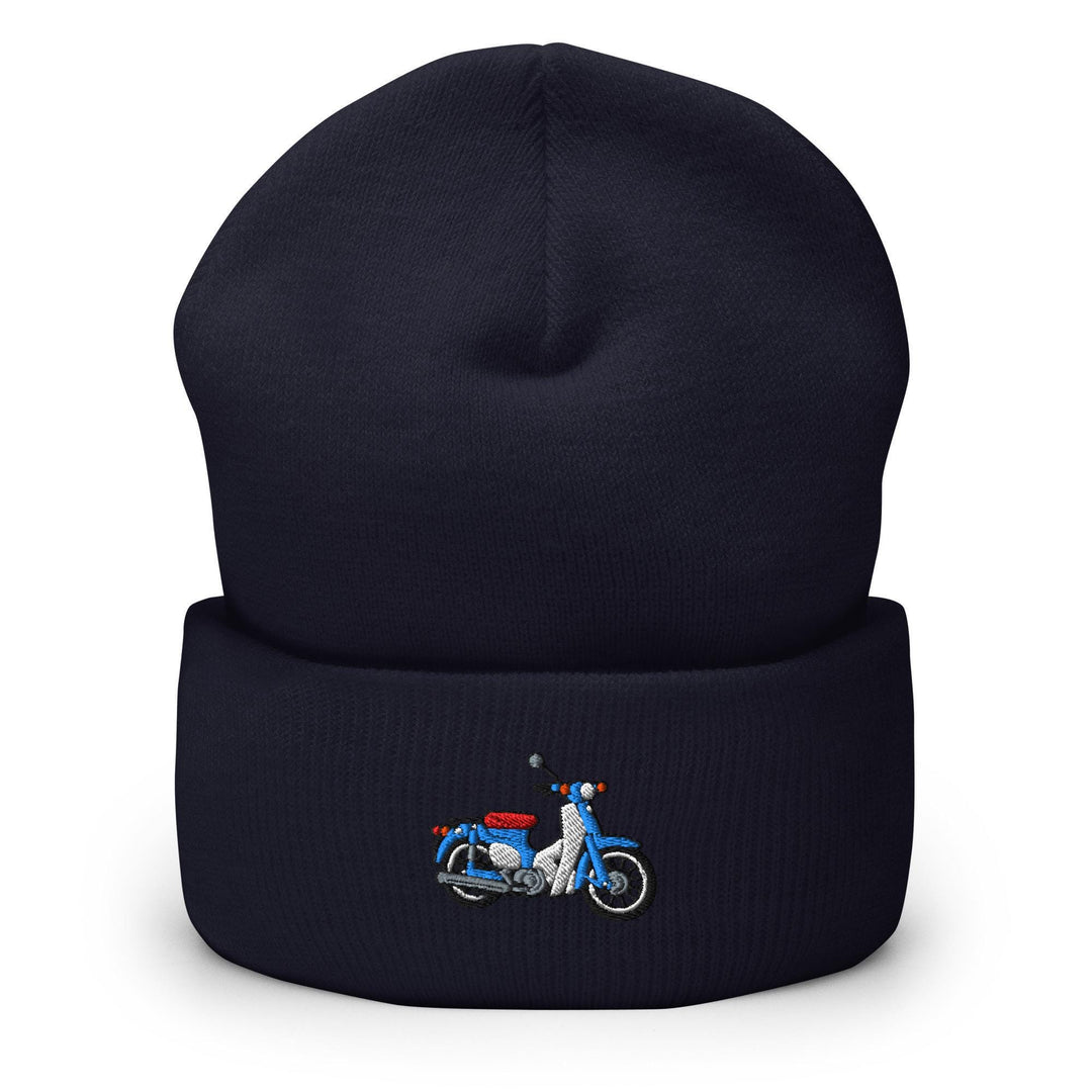 Classic Japanese Commuter Motorbike Embroidered Cuffed Beanie: Cozy Unisex Winter Cap
